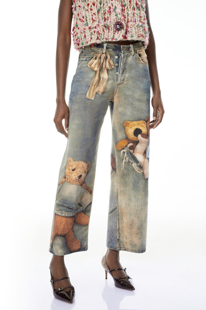 Jeans with Bear Print