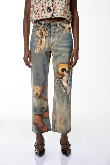 Jeans with Bear Print