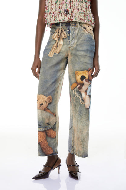 Jeans with Bear Print